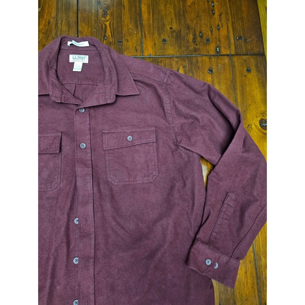 L.L. Bean Chamois Cloth Shirt Mens XL Regular Fit Burgundy Button Up Flannel - Picture 3 of 7